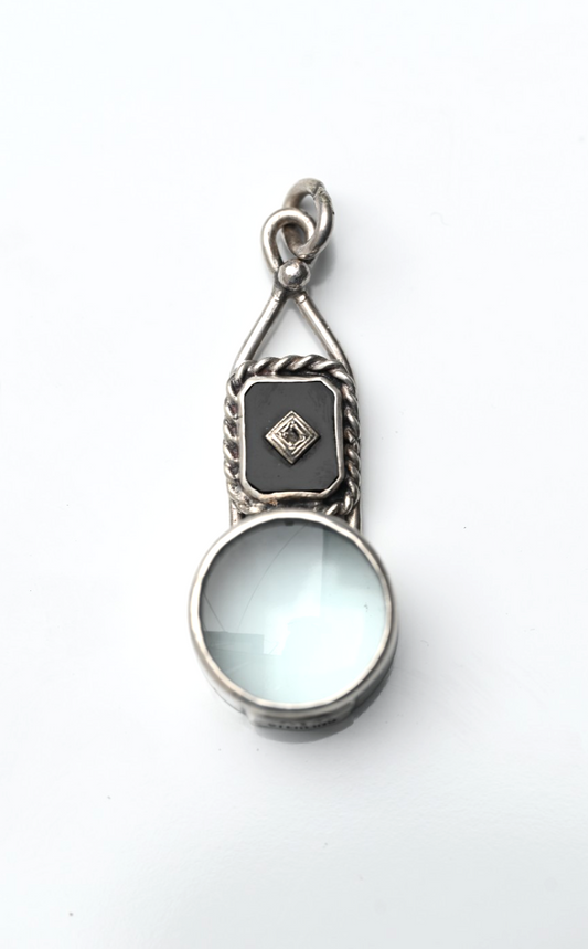Sterling Silver & Southwest Jewelers Loupe with Antique Black Onyx & Diamond0