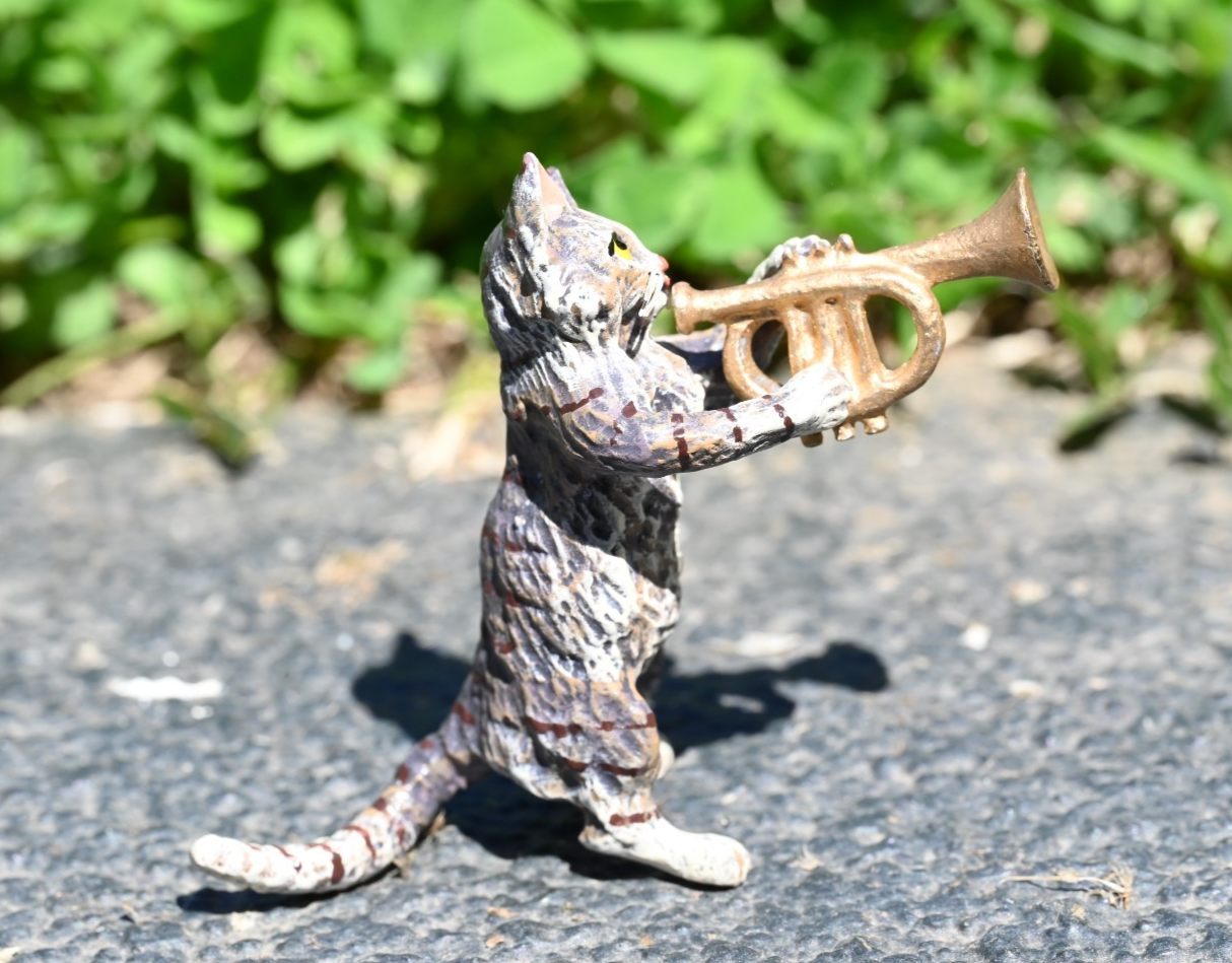 Fritz Bergmann  Austrian Vienna Cold  Painted Bronze Musical Cat Playing Trumpet8