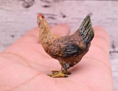 Lovely Antique Austrian Vienna Cold Painted Bronze Figure of Brown Hen Chicken4