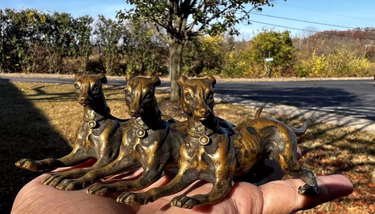 Amazing Antique Austrian Vienna Cold Painted Bronze Set of Three Greyhound Dogs0