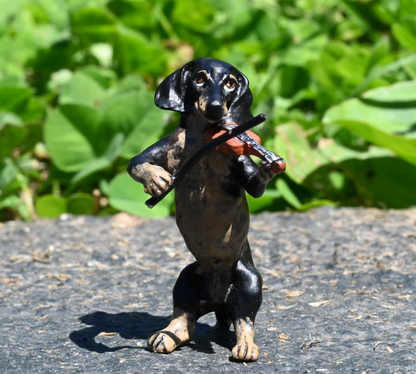 Fritz Bergmann Austrian Vienna Cold Painted Bronze Musical Dachshund w/ Violin0