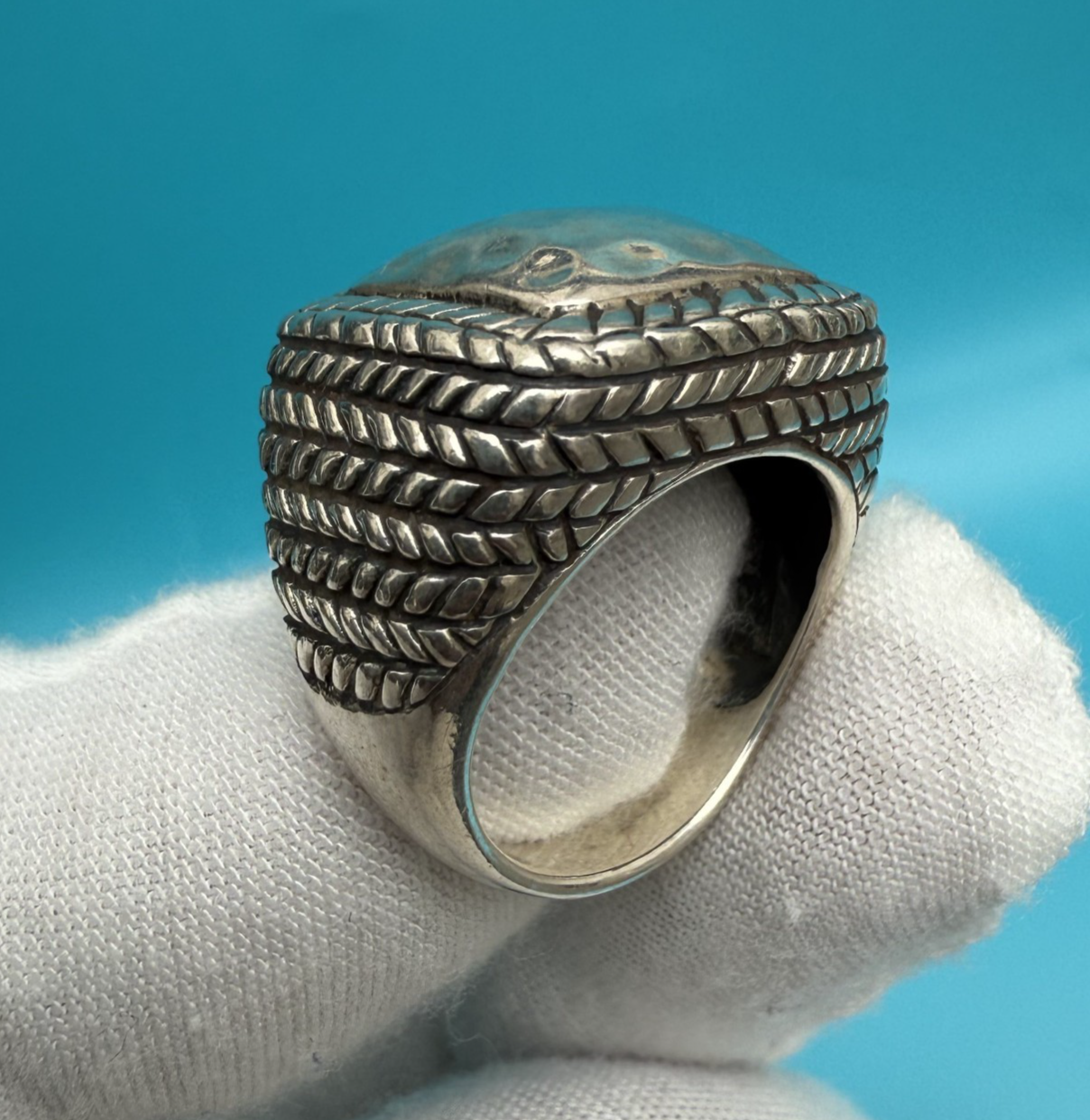Retired Silpada Sterling Silver Hammered Braided Square Dome Ring3