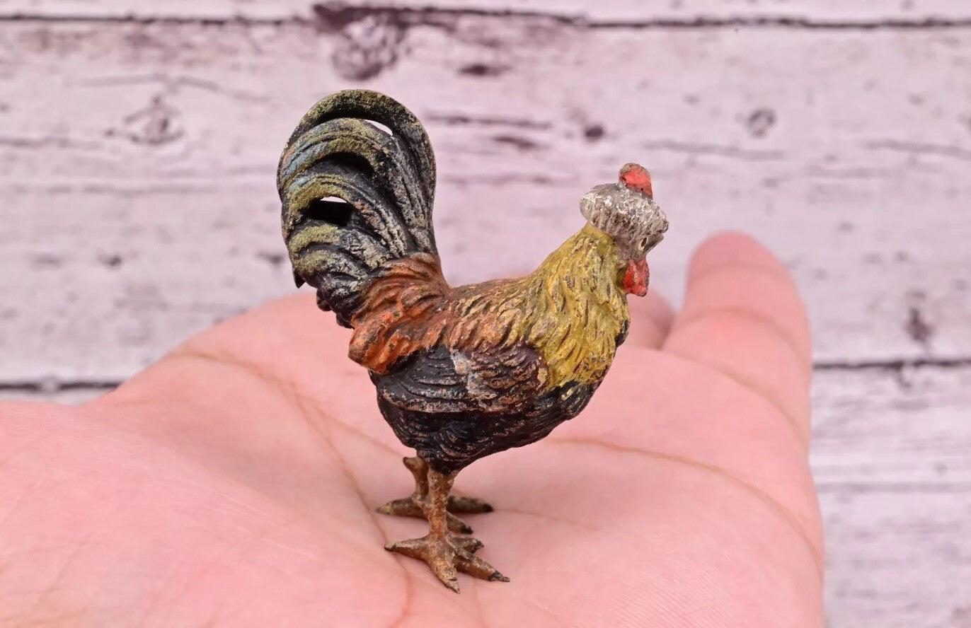 Original & Beautiful Antique Austrian Vienna Cold Painted Bronze of Rooster6
