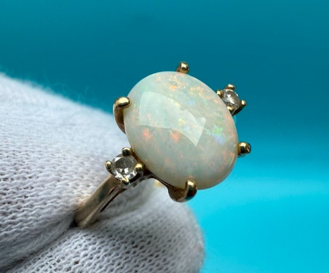 Amazing 14K Yellow Gold Opal Ring With Diamond Accents2