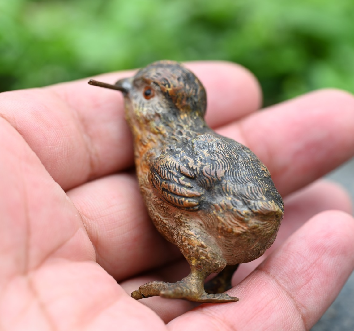 Antique 1900s Austrian Vienna Cold Painted Bronze Figure of Chick with Stem8