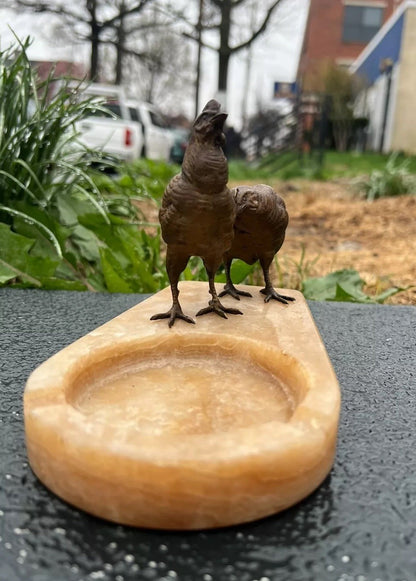 Early 1900s Antique Austrian Vienna Cold Painted Bronze Chickens / Hens Ashtray2