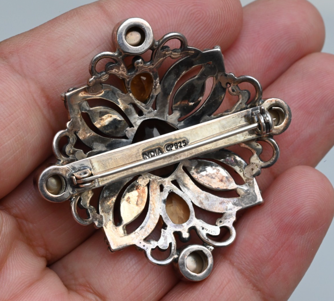 Sterling Silver Citrine Pearl Smokey Topaz / Smoky Quartz Brooch by Doug Paulus3
