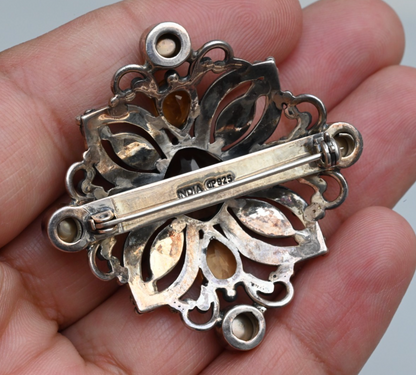 Sterling Silver Citrine Pearl Smokey Topaz / Smoky Quartz Brooch by Doug Paulus3
