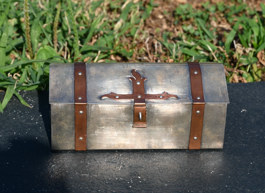 Superb Arts & Craft Trinket Treasure Box in Sterling Silver with Copper Trims0