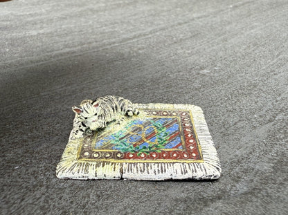 Colorful Austrian Vienna Cold Painted Bronze Figure of Cat on Persian Carpet0