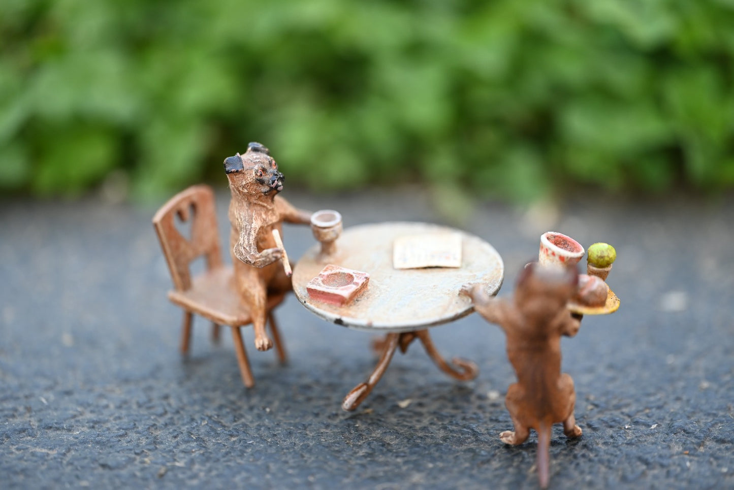 Vintage Austrian Vienna Cold Painted Bronze Figure of Pug Dogs Having Lunch9
