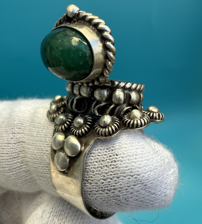 Gorgeous Vintage Taxco Sterling Silver Green Onyx Poison / Locket Ring3