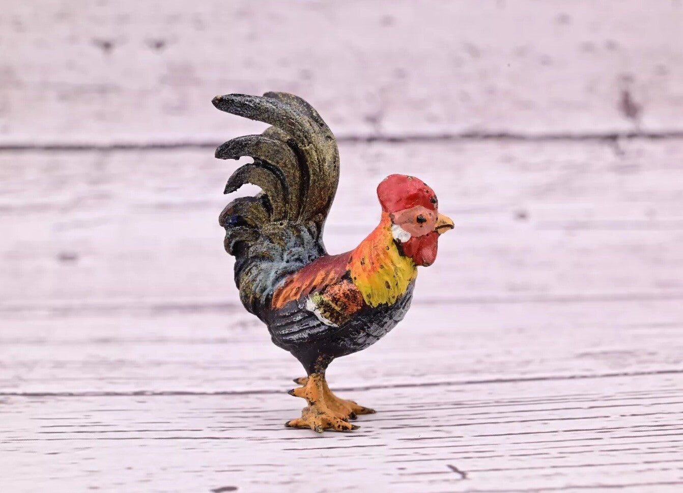 Early Antique Austrian Vienna Cold Painted Bronze Figure of Miniature Rooster1