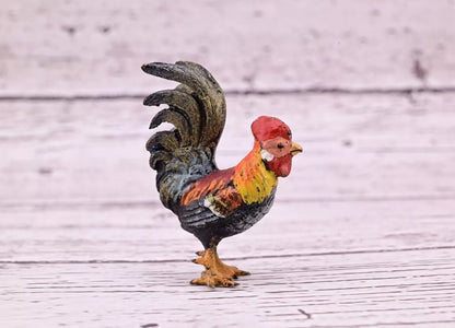 Early Antique Austrian Vienna Cold Painted Bronze Figure of Miniature Rooster1