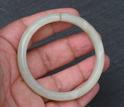 Antique Chinese 1900s Carved Mutton Fat White Celadon Jade Bangle Bracelet0
