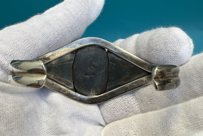Attractive Sterling Silver Floral Abalone Shell Mother Of Pearl Cuff Bracelet 8