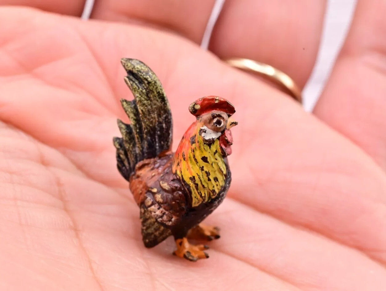 Super Nice Antique Austrian Vienna Cold Painted Bronze Figure of Rooster11