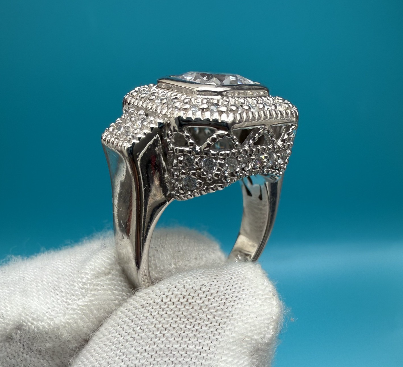 Amazing Designer Signed Art Deco CZ 925 Sterling Silver Ring2