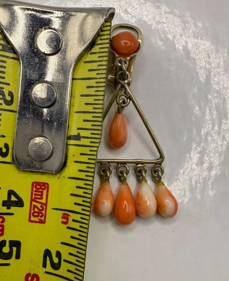 Gorgeous Antique Victorian Natural Coral & Gold Gilt Silver Clip On Earrings5