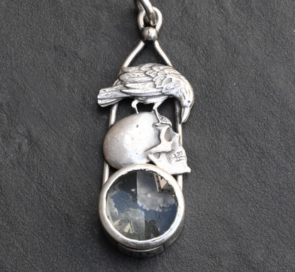 Stunning Signed Sterling Silver & Southwest Jewelers Loupe Crow Bird on Skull1