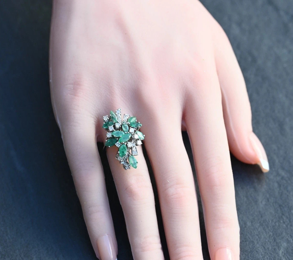 Gorgeous Natural Emerald & Diamond Cluster Party / Dinner Ring2