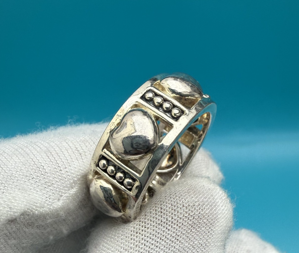 Lovely Sterling Silver Eternity Ring with Puffy Hearts Signed ECCLISSI3