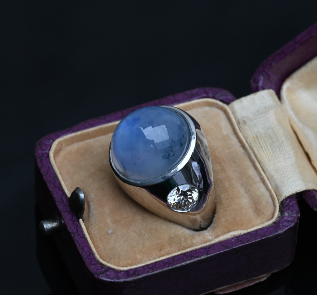 Stunning 22 ct Natural No Heat Blue Star Sapphire 18K White Gold Ring GIA Cert.3