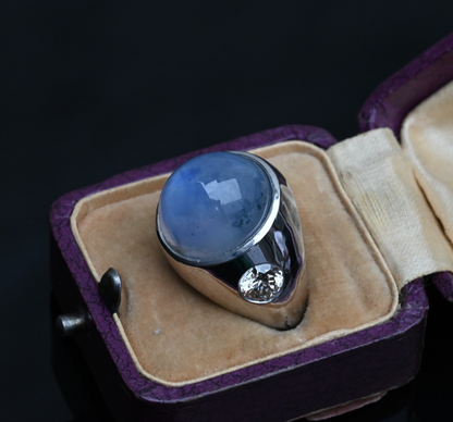 Stunning 22 ct Natural No Heat Blue Star Sapphire 18K White Gold Ring GIA Cert.3
