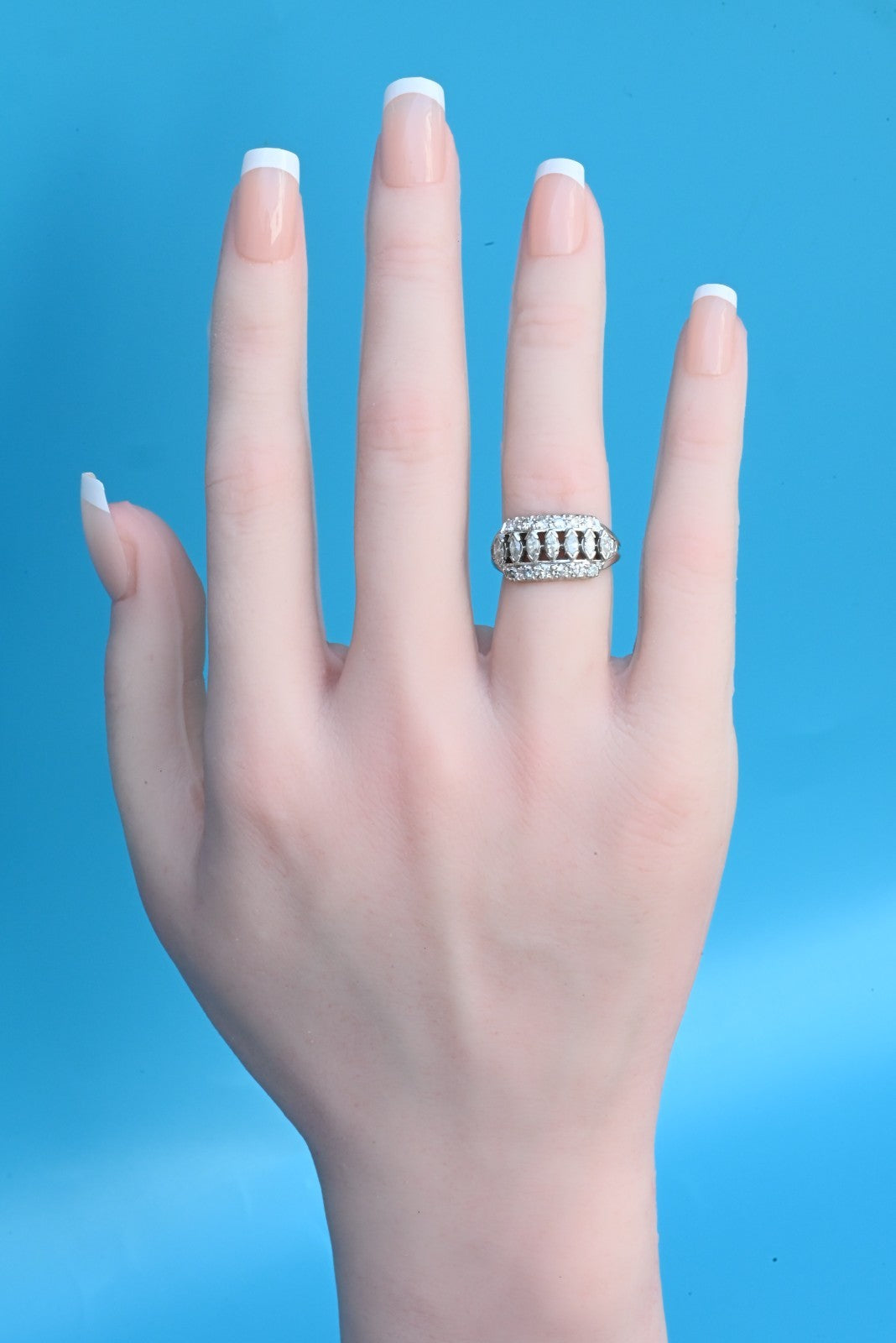 Gorgeous Marquise Cut & Round Brilliant Diamond Cocktail / Dinner Ring in 14K WG1