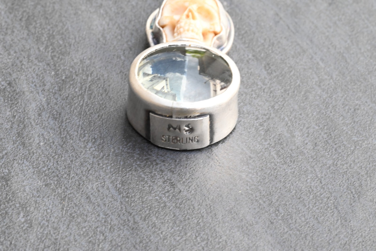 Awesome Signed Sterling Silver & Human Skull Design Southwest Jewelers Loupe2