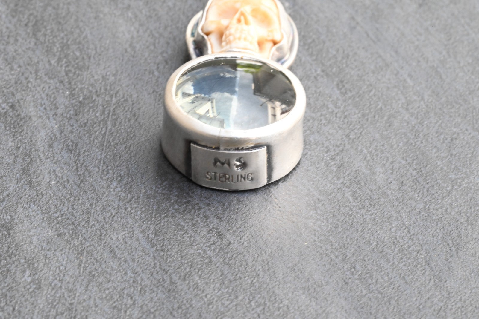 Awesome Signed Sterling Silver & Human Skull Design Southwest Jewelers Loupe2