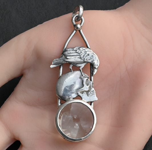 Vintage Signed Sterling Silver Southwest Jewelers Loupe with Skull & Crow Bird0