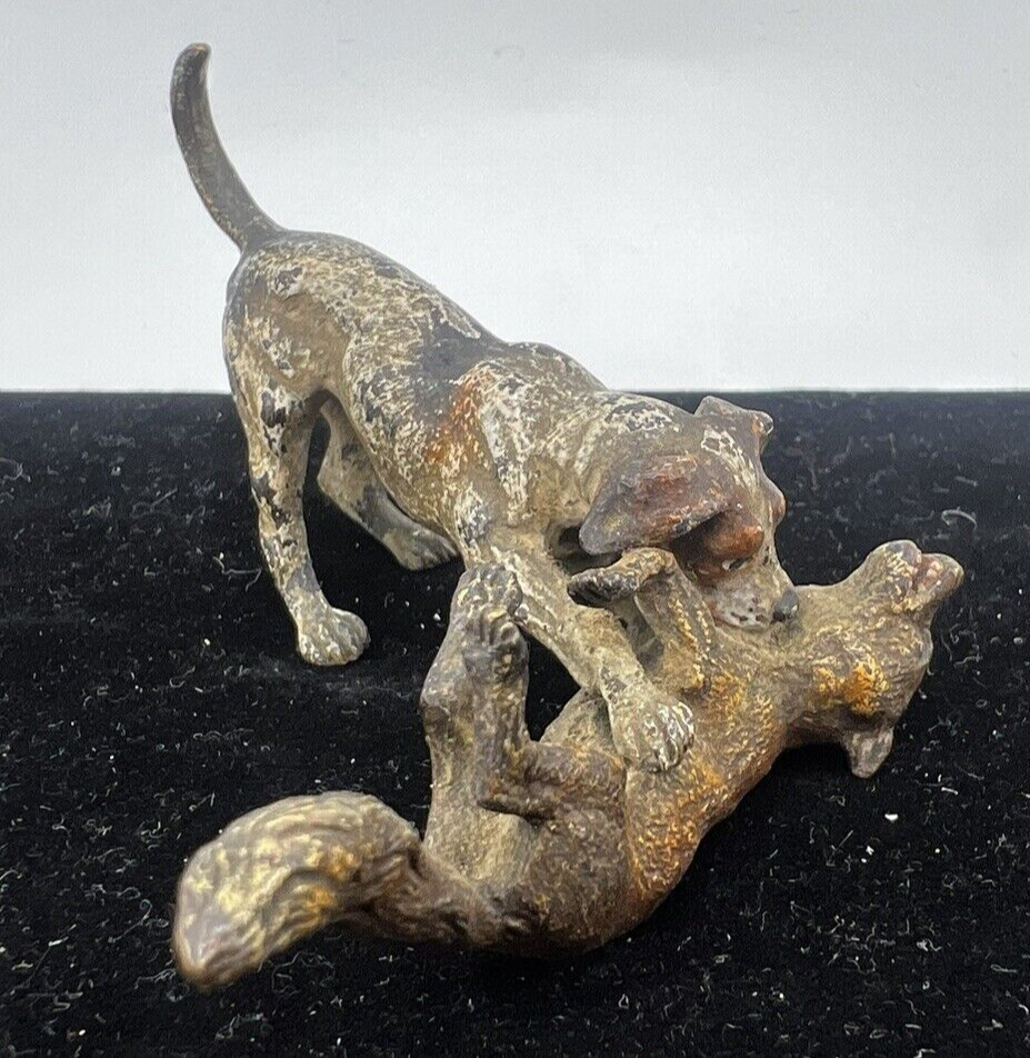 Original Franz Bergman Austrian Bronze Figure of Hunting Dog & Wild Fox Fighting10