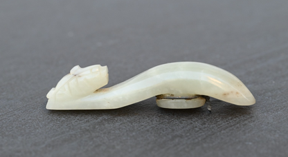Early Antique 1900s Carved Chinese White Celadon Jade Dragon Belt Hook1