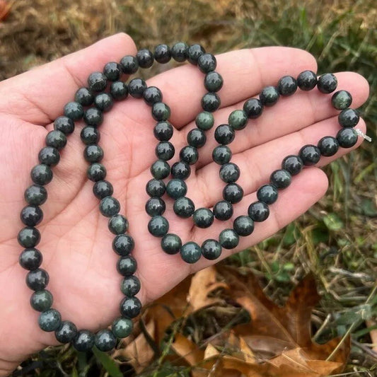 Gorgeous Antique / Vintage Spinach Natural Nephrite Jade Beaded Necklace #40