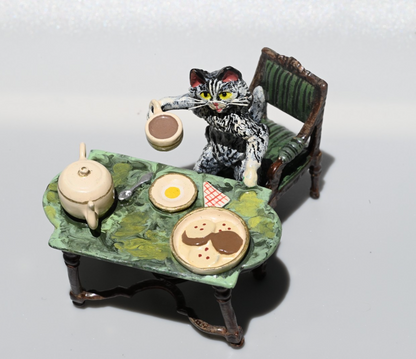 Fritz Bergmann Austrian Vienna Cold Painted Bronze Figure of Cat Having Tea0