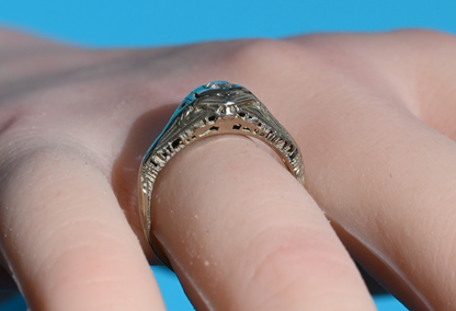 Simple yet Elegant Antique Art Deco Era 18K WG Filigree Diamond Engagement Ring2