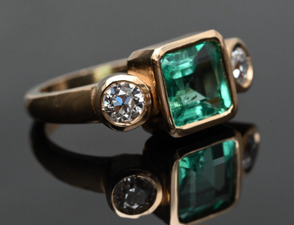 GIA Certified 2 Ct Colombian Emerald Ring with Antique Diamonds 18K Y- Gold4