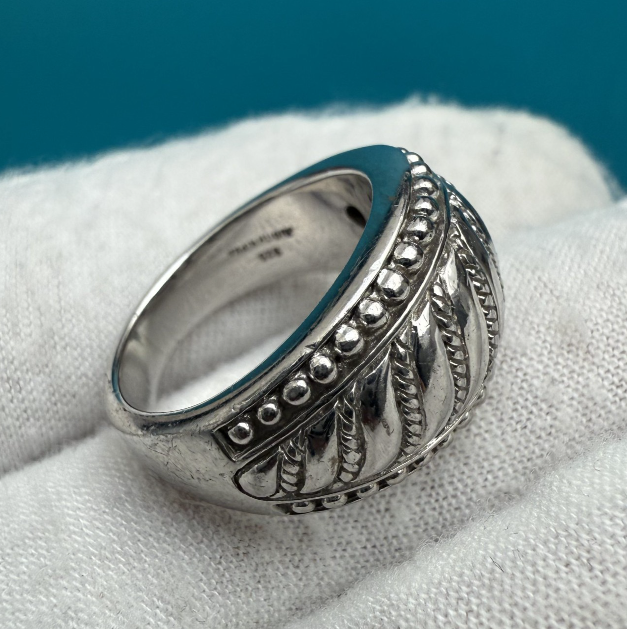Judith Ripka Sterling Silver Textured Domed Band Ring with Twisted Rope Design5