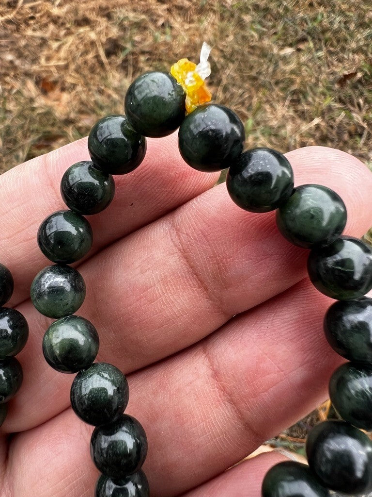 Great Deep Green Antique / Vintage Spinach Natural Nephrite Jade Beaded Necklace7