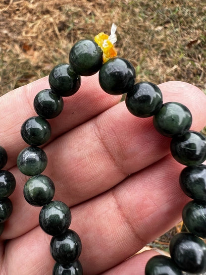Great Deep Green Antique / Vintage Spinach Natural Nephrite Jade Beaded Necklace7