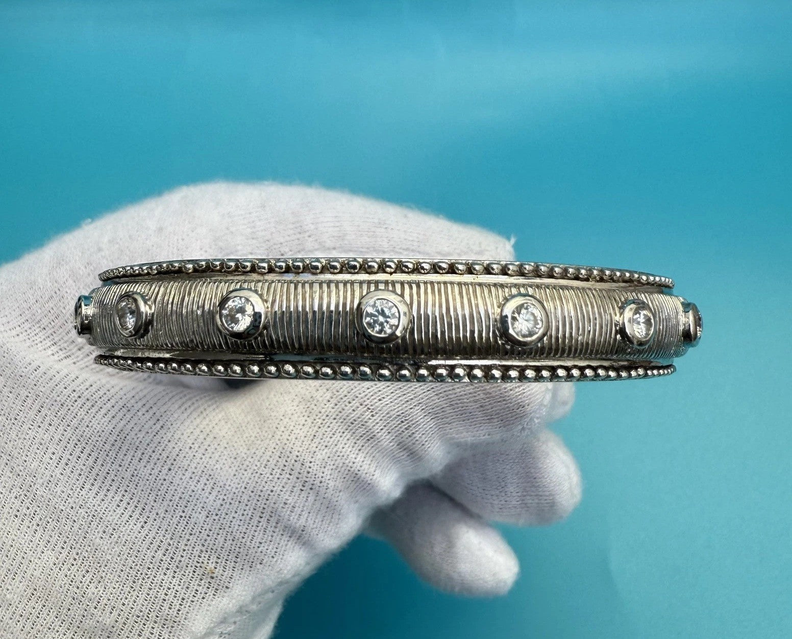 Amazing Vintage Judith Ripka Sterling Silver Hinged Cuff Bracelet 4