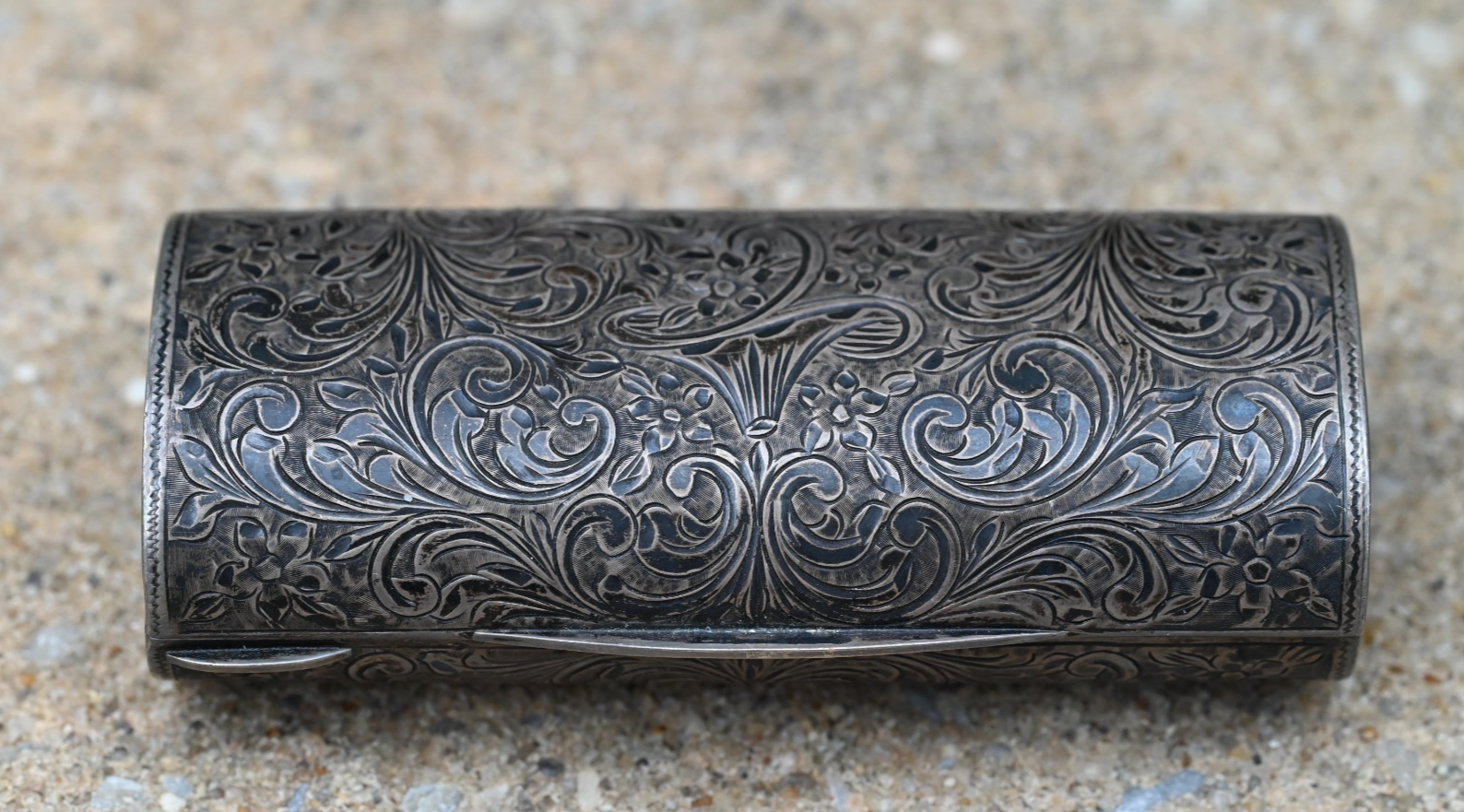 Engraved 800 Silver Lipstick / Vesta Case Intricate Victorian Floral Scrollwork1