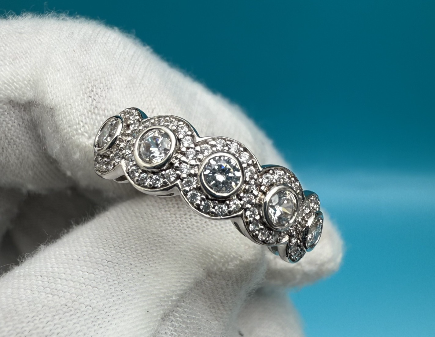 Vintage Marked Ritani Solid Sterling Silver 925 CZ Halo Tapered Band Ring3