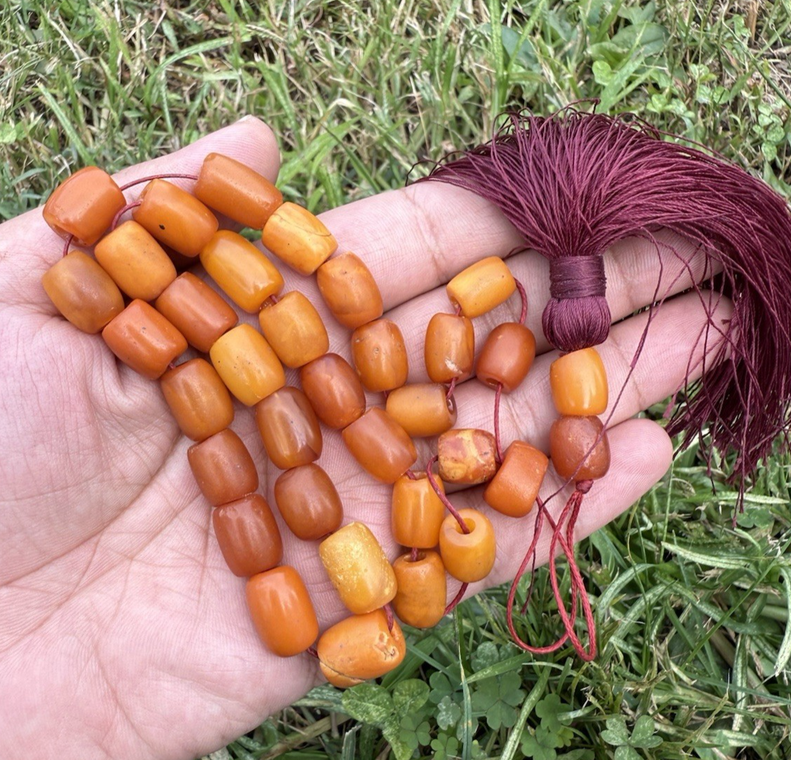 Genuine Antique Middle Eastern Natural Butterscotch Amber Tasbih Prayer Beads0