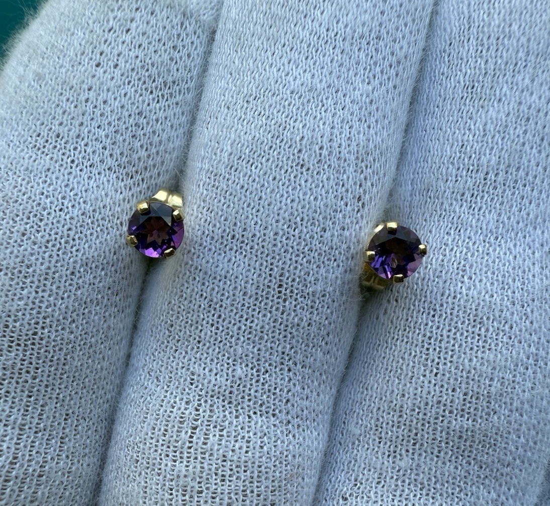 Vintage 14k Yellow Gold Stud Earrings with Amethyst Gemstone0
