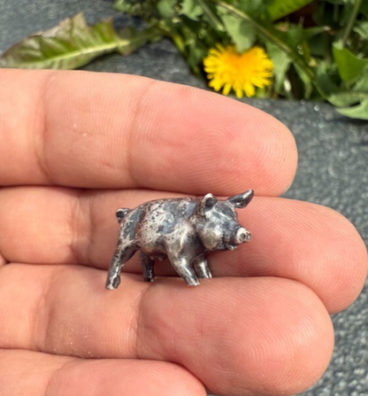 Cute Antique / Vintage Italian .925 Sterling Silver Figure of Miniature Pig2