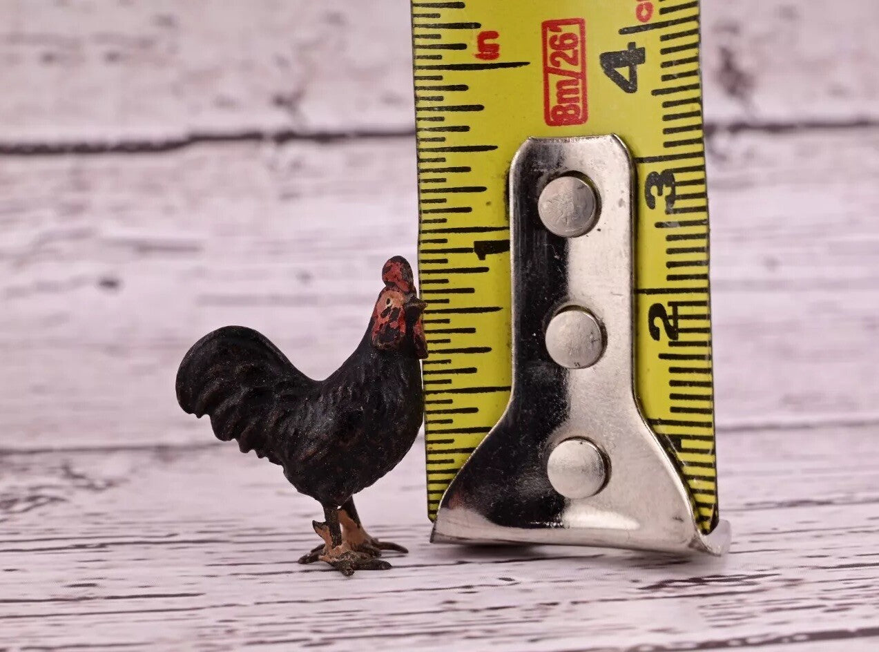 Rare Antique Austrian Vienna Cold Painted Bronze Figure of Tiny Black Chicken10