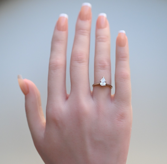Superb .6 ct Super Clean Natural Pear Shape Diamond Solitaire Ring in 14K WG1