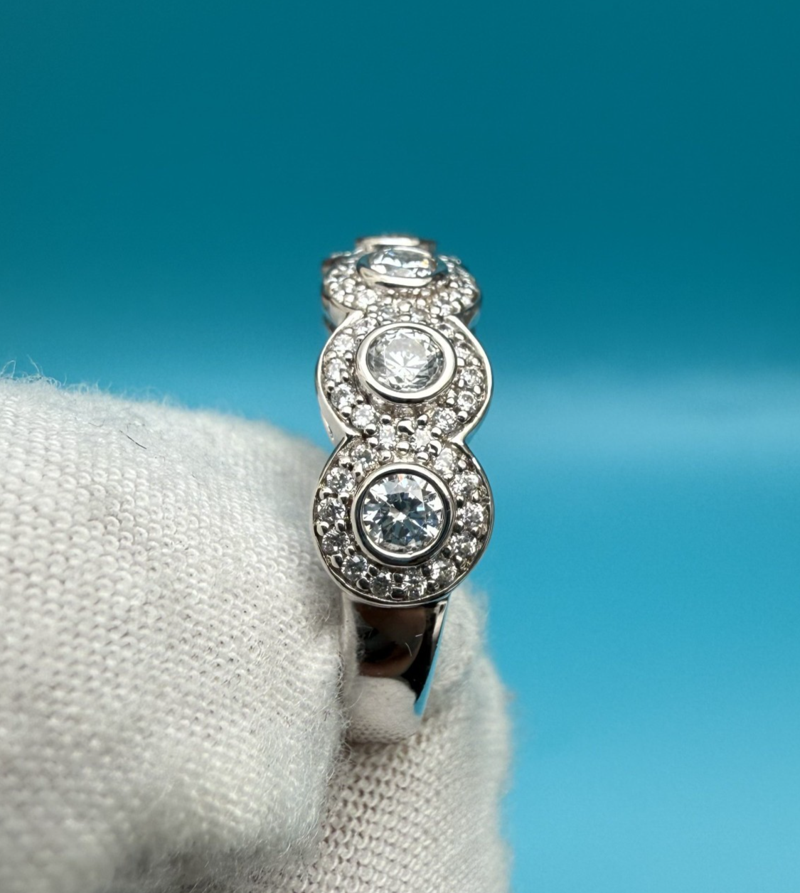 Vintage Marked Ritani Solid Sterling Silver 925 CZ Halo Tapered Band Ring2